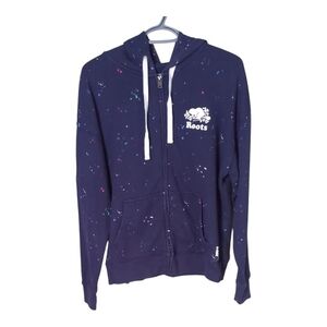 Roots Navy Speckled Oversized Full Zip Hoody Size Small Terrycloth Inner